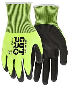 Mcr Safety 9273Puxl Gloves, Cut Pro A4, 13 Gauge Hypermax Hi-Vis Lime Shell, Hi-Vis Lime Pu Coated Palm/Fingers, A4, Size X-Large