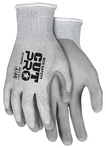 Mcr Safety 92743Pus Gloves, Cut Pro A7, 13 Gauge, Salt/Pepper Hppe/Stainless Shell, Pu Coated Palm/Fingers, Ansi Cut A6, Abrasion 5, Puncture 4, Dexterity 5, Size Small