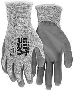 Mcr Safety 92752S Gloves, Cut Pro A3, 13 Gauge, Salt/Pepper Hppe/Stainless Shell, Gray Pu Palm/Fingertips, Ansi Cut A3, Abrasion 4, Puncture 4, Dexterity 5, Size Small