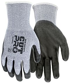 Mcr Safety 92753Pul Gloves, Cut Pro A4, 13 Gauge, Blue/White Hppe/Synthetic Shell, Gray Pu Coated Palm/Fingertips, Ansi Cut Level A4, Size Large