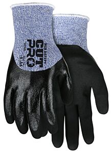 Mcr Safety 92753Xl Gloves, Cut Pro A4, 13 Gauge, Blue/White Hppe/Synthetic Shell, Nitrile Foam Coated Palm/Fingertips Over 3/4 Dip Flat Nitrile Coating, Xs-Xxl, Ansi Cut A4, Abrasion 5, Puncture 2, Dexterity 5, Size X-Large