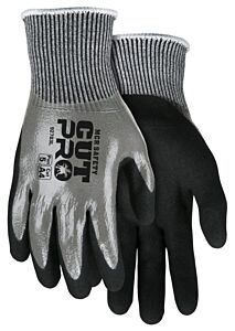 Mcr Safety 92783L Gloves, Cut Pro A4, 13 Gauge, Salt/Pepper Hppe/Stainless, Gray Nitrile Fully Ctd Sandy Palm, A4, Abr4, P5, H1, D5, Size Large