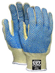 Mcr Safety 93859S Gloves, Cut Pro Hero A7, 7 Gauge, Regular Weight, Kevlar/Stainless/Nylon Shell, Pvc Dots 2 Sides, Cut A7, Abrasion 3, Dexterity 5, Size Small