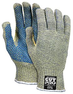 Mcr Safety 93867L Gloves, Cut Pro Hero A6, 7 Gauge, Regular Weight, Kevlar/Stainless/Nylon, Pvc Dots 1 Side, Cut Level A6, Abrasion 3, Dexterity 5, Size Large