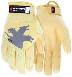 Mcr Safety 961M Gloves, Taskfit, Honey Gold Goat Leather Palm, Honey Gold Polymesh, Reflective Logo, Abrasion 4, P3, Heat 3, Size Medium