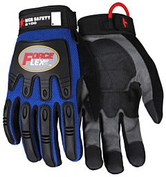 Mcr Safety B100M Gloves, Forceflex, Rough Grip Palm Pad, Clarino Synthetic Leather, Blue Mesh Fabric Back, Adjustable Wrist Closure, Dexterity 5, Size Medium