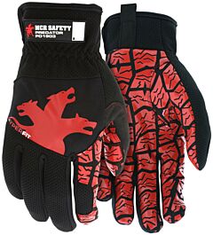 Mcr Safety Pd1903Xl Gloves, Predator, Synthetic Palm, Red Silicone Tire Tread Grip, Black 2-Way Spandex Back, “Hyperfit” Slip-On Wrist, Ansi Abrasion Level 5, Puncture 2, Heat 2, Size X-Large