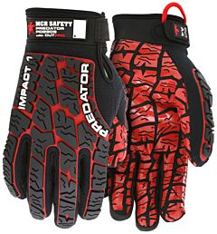 Mcr Safety Pd2909Xxl Gloves, Predator, Tpr Back Of Hand, Hypermax Lined Synthetic Leather Palm, Red Silicone Tire Tread Grip, Black 2-Way Spandex Back, Fourchettes, Adjustable Wrist, Cut A4, Abr 5, Puncture 2,, Size 2X-Large