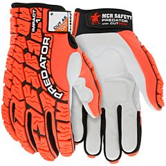 Mcr Safety Pd2910Xxl Gloves, Predator Cutpro, White Cowhide Grain Palm, Hi-Vis Orange Tpr Back Of Hand Protection, D3O Padded Palm, Hypermax Lining, Black 2-Way Spandex Back, Adj Wrist, Ansi Cut A5, Abrasion 4, Puncture 5, Impact 1, Size 2X-Large