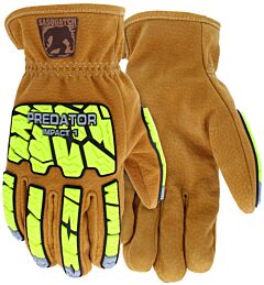 Mcr Safety Pd3430Xl Gloves, Predator Cutpro, Sasquatch Premium Grade Split Leather Driver W/Back Of Hand Tpr, 360 Degree Hypermax Liner, Wing Thumb Cut A5, Abrasion 6, Puncture 4, Heat 2, Impact 1, Size X-Large