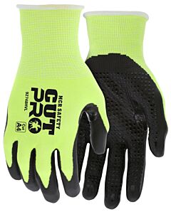 Mcr Safety 92748Hvl Gloves, Cut Pro A4, 18 Gauge Hi-Vis Lime Shell, Hi-Vis Nitrile Foam W/Dotted Grip, Thumb Crotch, P3, Size Large
