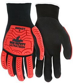 Mcr Safety Ut1950M Gloves, Ultratech, Stitched 13 Gauge Black Nylon Shell, Black Sandy Nitrile Palm, Tpr Back Of Hand, Abr3, P2, Size Medium