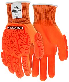 Mcr Safety Pd3950Xxl Gloves, Predator, 15 Gauge High Visibility Orange Nylon Shell, Hi-Vis Orange Back Of Hand Tpr, Knit Wrist, Impact 2, Size 2X-Large