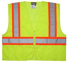 Mcr Safety Vwccl2Lfrm Safety Vest, Class 2 Compliant Limited Flammability, Value, Mesh, 4.5" Orange/Silver Stripe, Lime, Size Medium