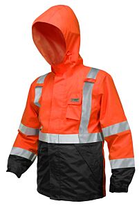 Mcr Safety 591Sjhx4 "Luminator", Class 3, Jacket W/Attached Hood, 2” Silver Reflective Material, Orange W/Black Shading Around The Torso And Sleeve Cuff, Size 4X-Large