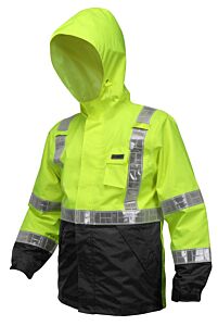 Mcr Safety 598Sjhx2 "Luminator", Class 3, Jacket W/Attached Hood, 2” White Vinyl Reflexite Material, Lime W/Black Shading, Size 2X-Large