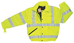 Mcr Safety Bmrcl3Lx3 Bomber Jacket, Class 3, Water Resistant, Zipper Closure W/Snap Fly Front, Elastic Sleeves W/Adjustable Closure, 3 Pockets, Roll-Out Hood In Collar, Lime, Size 3X-Large