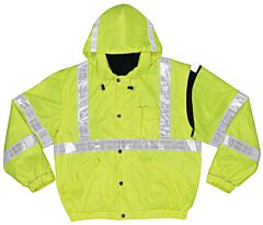 Mcr Safety Bpcl3Lx4 4-In-1 Bomber Plus Jacket, Class 3, Water Resistant, Zip-In Fleece Liner, Zipper Closure W/ Snap Fly Font, Elastic Sleeves W/Adjustable Closure, Lime, Size 4X-Large