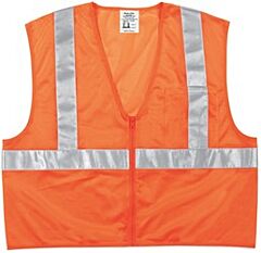 Mcr Safety Cl2Mopl Class 2, Mesh, 2” Silver Stripe, Zipper, 1 Pocket, Orange, Size Large