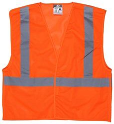 Mcr Safety Cl2Mox3 Class 2, Break Away, Mesh, 2" Silver Stripe, Hook/Loop Closure, Orange, Size 3X-Large