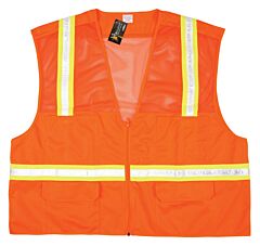 Mcr Safety Hs201Vx3 Economy Surveyor, Hybrid Mesh/Solid, Orange, White Vinyl/Yellow Reflective Material, Size 3X-Large