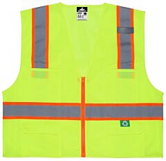 Mcr Safety Rsurvmlx3 “Luminator”, Class 2, Recycled Mesh Safety Vest, 2" Glass Bead Silver Reflective Stripes, 3 Pockets, Hook And Loop Closure, Lime, Size 3X-Large