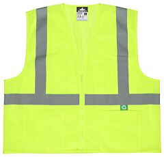 Mcr Safety Rvcl2Mlzx5 “Luminator”, Class 2, Recycled Mesh Safety Vest, 2" Glass Bead Silver Reflective Stripes, 3 Pockets, Zipper, Lime, Size 5X-Large