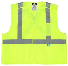 Mcr Safety Rxcl2Mls "Luminator", Class 2/Csa Z96, Recycled Mesh Safety Vest, 5 Point Breakaway, 2" Glass Bead Silver Reflective Stripes, Lime, Size Small