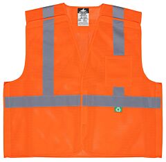 Mcr Safety Rxcl2Mos "Luminator", Class 2/Csa Z96, Recycled Mesh Safety Vest, 5 Point Breakaway, 2" Glass Bead Silver Reflective Stripes, Orange, Size Small