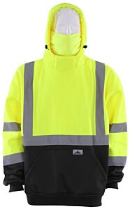 Mcr Safety Sscl3Lpx4 Sweat Shirt, Hooded, Class 3, Polyester, Built In Neck Gaiter, Black Shading Around The Torso And Sleeve Cuff, 2” Solid Silver Reflective Material, Pullover, 1 Pouch Pocket, Lime, Size 4X-Large