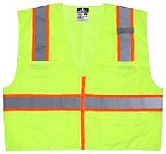 Mcr Safety Survmlx5 Class 2, Type R, Mesh, Surveyor, 3” Orange/Silver Stripe, Zipper, 6 Pockets, Lime, Size 5X-Large