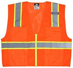 Mcr Safety Survmol Class 2, Type R, Mesh, Surveyor, 3” Lime/Silver Stripe, Zipper, 6 Pockets, Lime, Size Large
