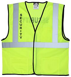 Mcr Safety Vcl2Mlsecx3 Class 2, Economy, Mesh, Silkscreened Security, 2” Silver Stripe, Hook/Loop, No Pockets, Lime, Size 3X-Large