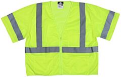 Mcr Safety Vcl3Mlzx3 Class 3, Poly Mesh Safety Vest, 2" Silver Stripe, Zipper, Lime, Size 3X-Large