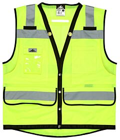 Mcr Safety Vsurvmlbm Class 2, Type R, Mesh, Surveryor, 2" Silver Stripes, Snaps, 9 Pockets, Lime, Size Medium