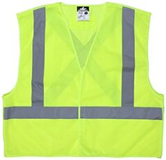 Mcr Safety Xcl2Mlx4 Class 2, Break Away, Mesh, 2” Silver Stripe, “X” Pattern Back, D-Ring Access, Lime, Size 4X-Large