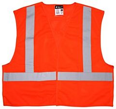 Mcr Safety Xcl2Mox4 Class 2, Break Away, Mesh, 2” Silver Stripe, “X” Pattern Back, D-Ring Access, Orange, Size 4X-Large