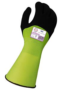 Armor Guys 04-014-L General Purpose Gloves, Hi-Vis Polyester With Black Hct Micro Foam Nitrile Coating, Knuckle Dip, Extended Cuff, Size Large