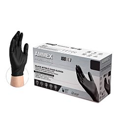 Ammex Abnpf44100 Black Nitrile Powder Free Exam Gloves, 3 Mil, Size Medium