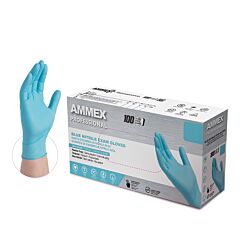 Ammex Apfn46100 Blue Nitrile Powder Free Exam Gloves, 3 Mil, Size Large