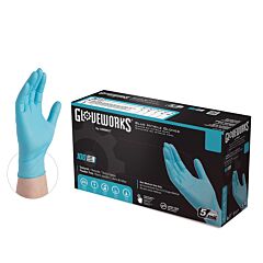 Ammex Inpf42100 Gloveworks Blue Nitrile Powder Free Industrial Gloves, 5 Mil, Size Small