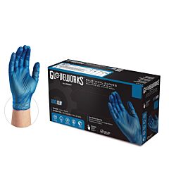 Ammex Ivbpf46100 Gloveworks Blue Vinyl Powder Free Industrial Gloves, Size Large