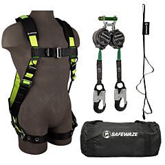 Safewaze 018-3004 Pro Combo Kit With Full Body Harness: 1D, Mb Chest, Tb Legs, Size Large/X-Large, 7' Dual Web Srl: 9013 Bwb, Alu Snap Hooks, Suspension Trauma Steps, 20" Duffle Bag