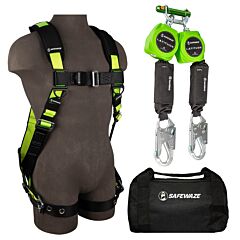 Safewaze 019-3040 Pro Combo Kit With Full Body Harness: 1D, Mb Chest, Tb Legs, Size Small/Medium, Latitude 6' Dual Web Srl: 9013 Bwb, Snap Hooks, 13" Duffle Bag