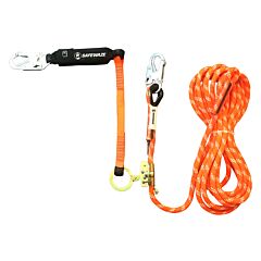 Safewaze 019-7008 V-Line 60' Kernmantle Vertical Lifeline Assembly, Snap Hook, Rope Grab, Ea Lanyard