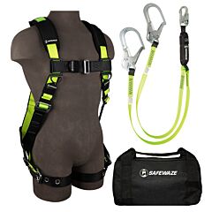 Safewaze Fs139-Dl-S/M Pro Combo Kit With Full Body Harness: 1D, Mb Chest, Tb Legs, Size Small/Medium, Pro 6' Lanyard: Dual Leg, Rebar Hook, 13" Duffle Bag