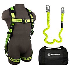 Safewaze Fs152-S/M Pro+ Bag Combo With Full Body Harness: 1D, Qc Chest, Tb Legs, Size Small/Medium, 6' Stretch Internal Energy Absorbing Lanyard: Snap Hooks, 13" Duffle Bag