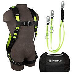 Safewaze Fs147-S/M Pro Combo Kit With Full Body Harness: 1D, Mb Chest, Tb Legs, Size Small/Medium, Pro 6' Tie-Back Energy Absorbing Lanyard: Dual Leg, Adjustable Ring, 13" Duffle Bag