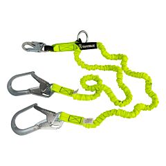 Safewaze Fs66150 Pro 6' Stretch Internal Energy Absorbing Lanyard, Dual Leg, O-Ring, Rebar Hooks