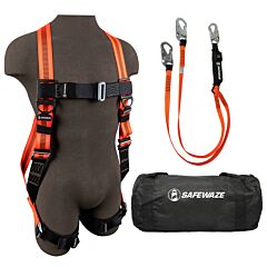 Safewaze 019-3035 V-Line Bag Combo With Full Body Harness: 1D, Mb Chest, Mb Legs, Universal Size, 6' Lanyard: Dual Leg, Snap Hooks, 20" Duffle Bag